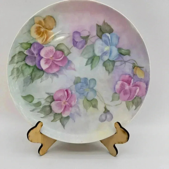 Vintage Hand Painted Decorative Floral Plate Pink Purple Blue Made in Germany - Picture 1 of 6